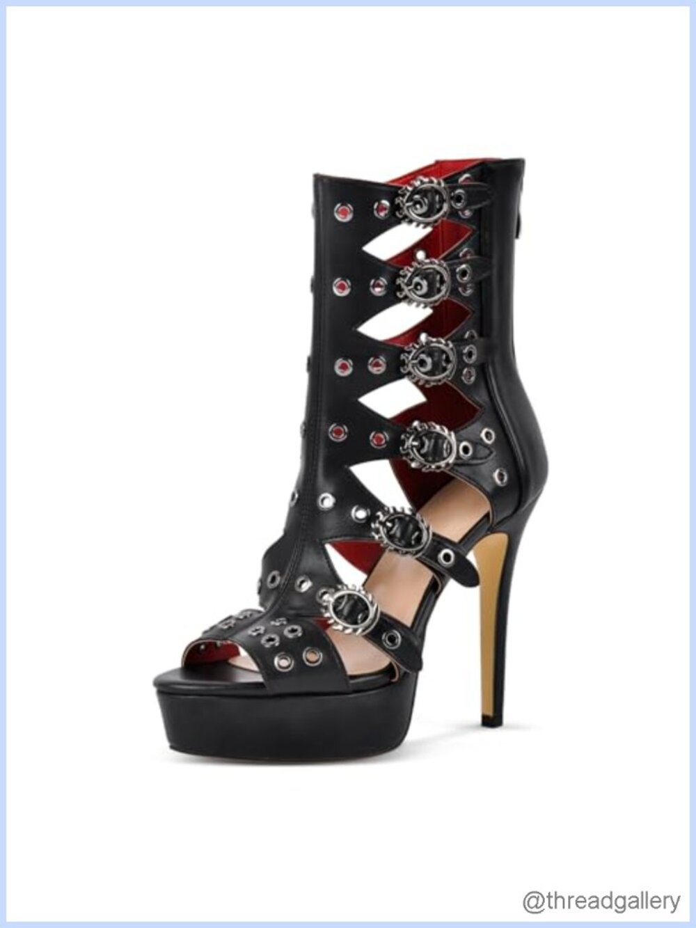 Women's Gladiator Stiletto Heeled Sandals Faux Leather Platform Open Toe